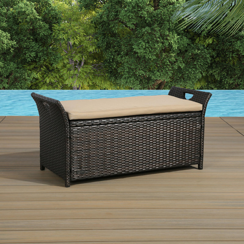 Red Barrel Studio® Acoidan Outdoor Rattan Storage Bench & Reviews Wayfair